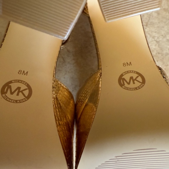 Michael Kors Martina Gold Metallic Snake Embossed Heels SZ Various Orig. $195 - Picture 14 of 16